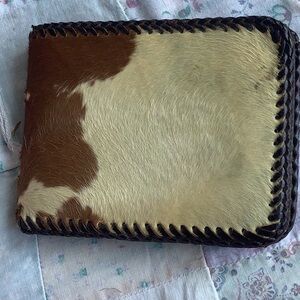Vintage Brown Cream Cowhide Leather Wallet